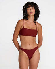 Micro Rib Tube Bandeau Bikini Top - Madder Brown