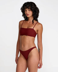 Micro Rib Tube Bandeau Bikini Top - Madder Brown