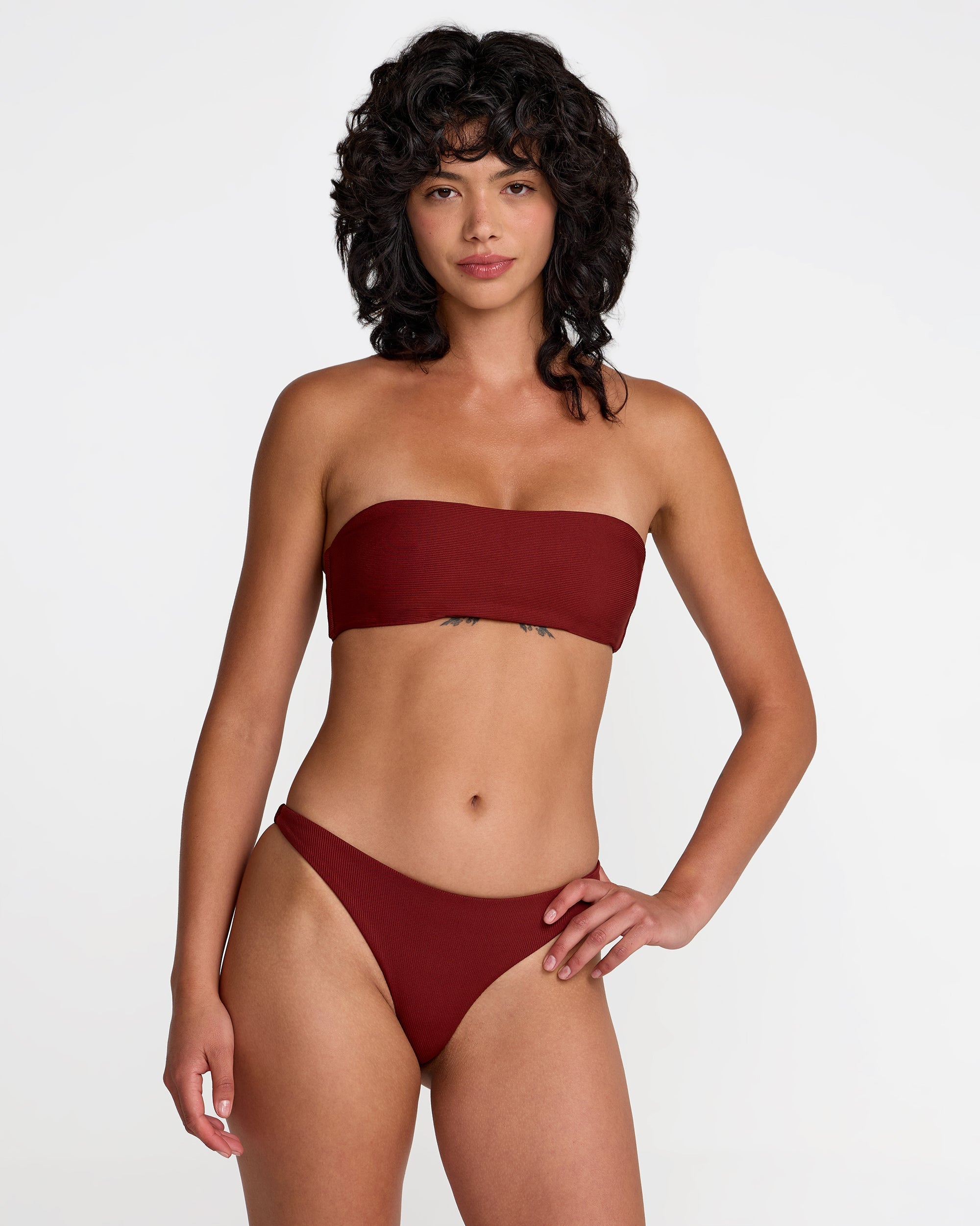 Micro Rib Tube Bandeau Bikini Top - Madder Brown