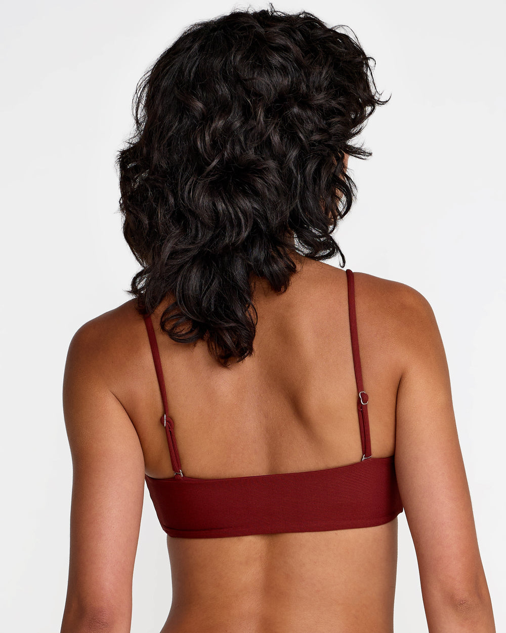 Micro Rib Tube Bandeau Bikini Top - Madder Brown