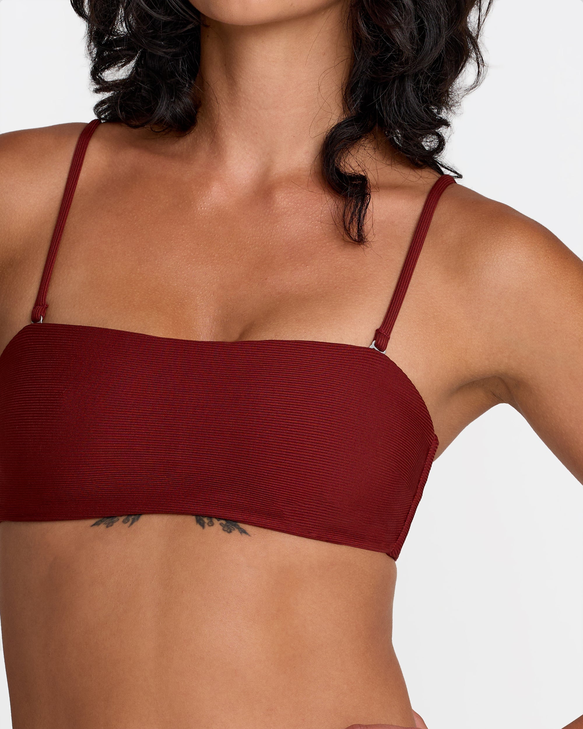 Micro Rib Tube Bandeau Bikini Top - Madder Brown