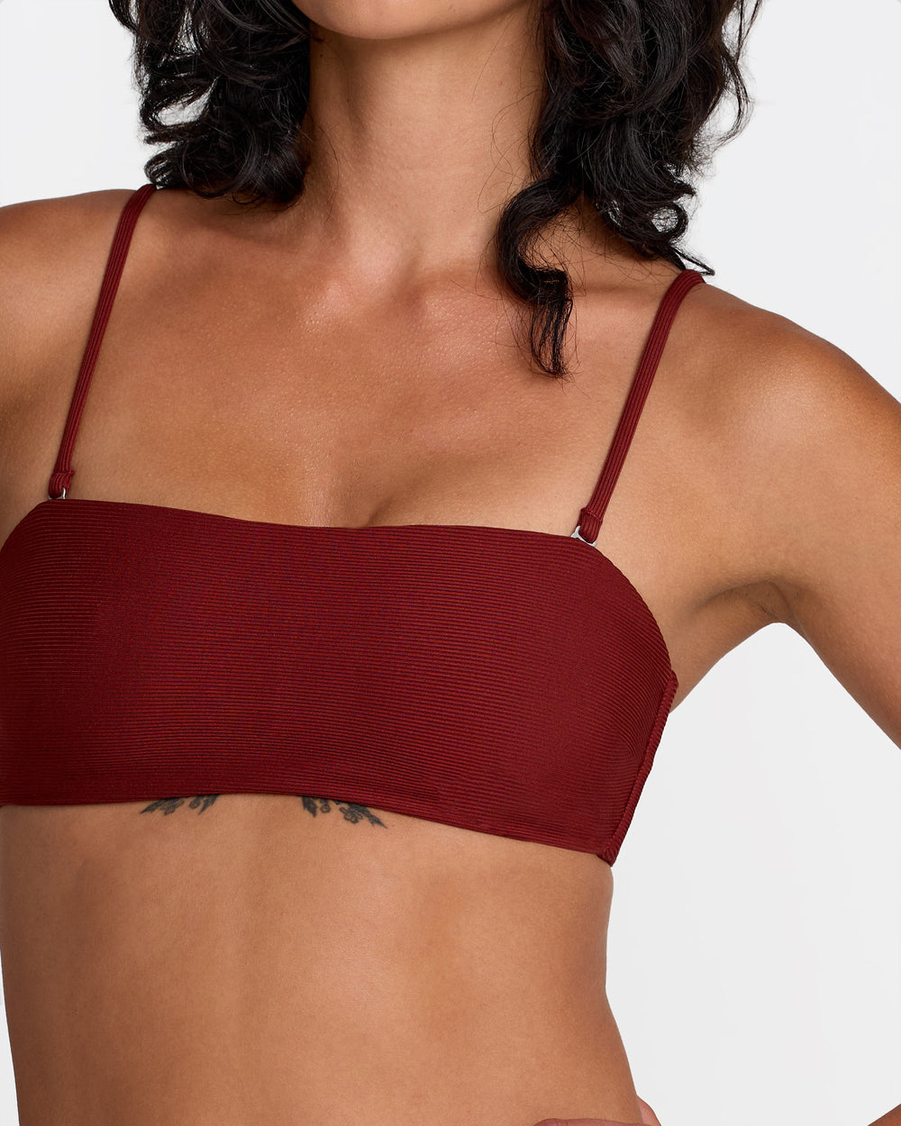 Micro Rib Tube Bandeau Bikini Top - Madder Brown