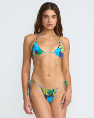 Flower Gazer Knotted Tri Bikini Top - Blue Hawaii