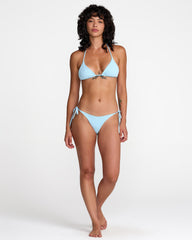 Micro Rib Halter Triangle Bikini Top - Dust Blue