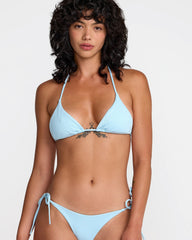 Micro Rib Halter Triangle Bikini Top - Dust Blue