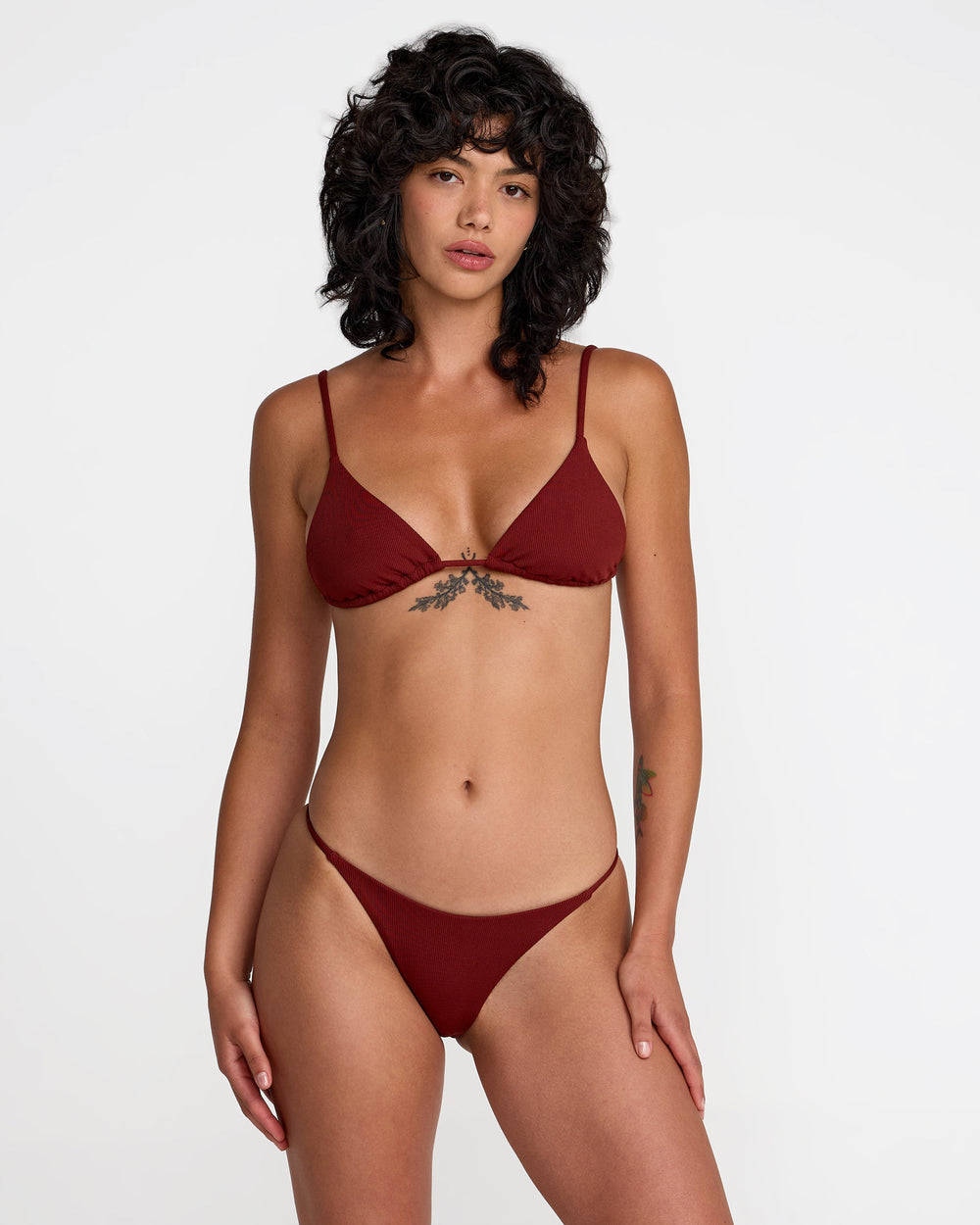 Micro Rib Triangle Bikini Top - Madder Brown