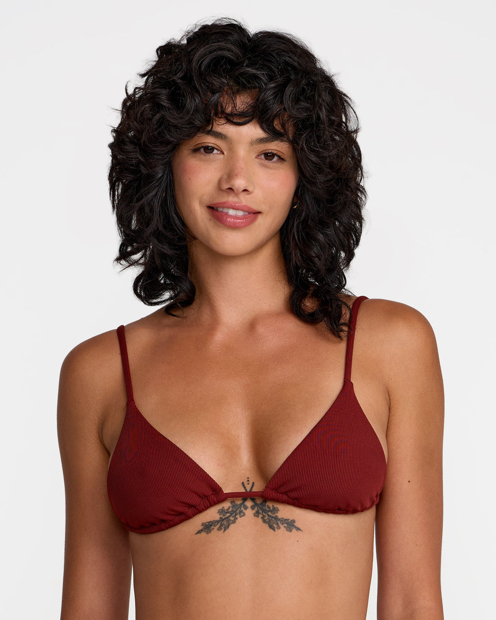 Micro Rib Triangle Bikini Top - Madder Brown