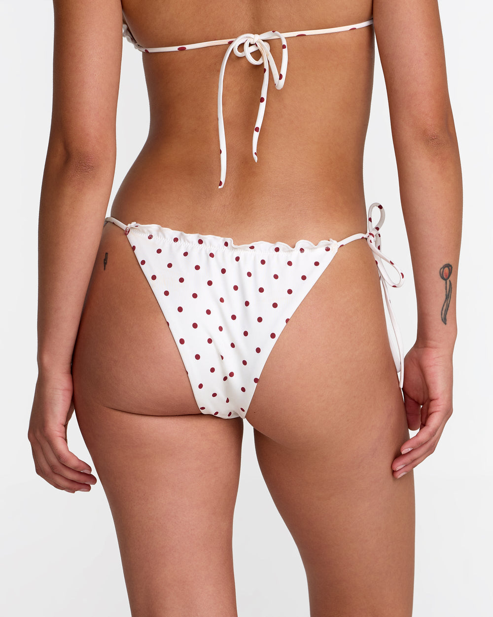 Dot Ruffle Skimpy Tie Bikini Bottom - Whisper White