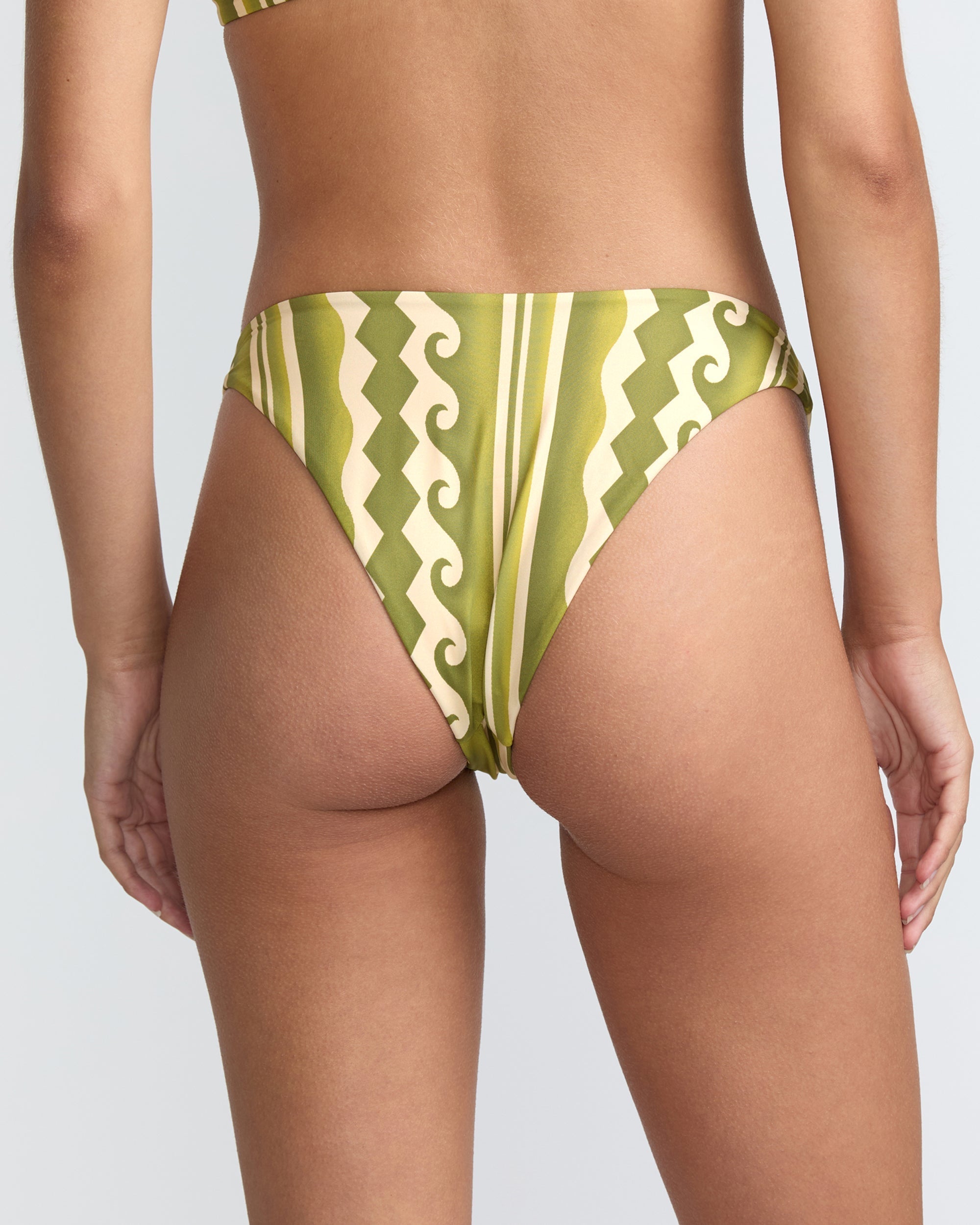 Beach Wave Medium French Bikini Bottom - Martini Olive Print