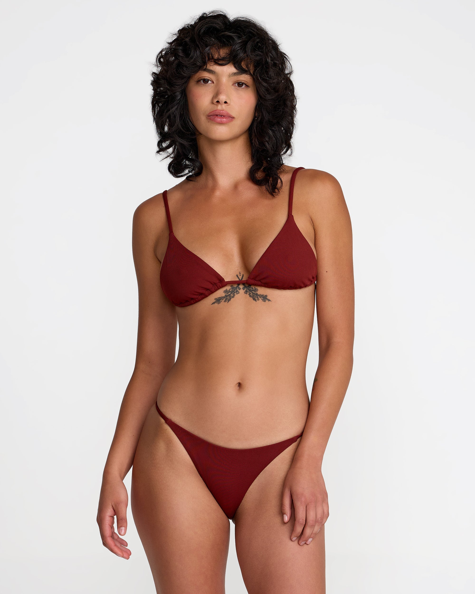 Micro Rib Medium French Bikini Bottom - Madder Brown