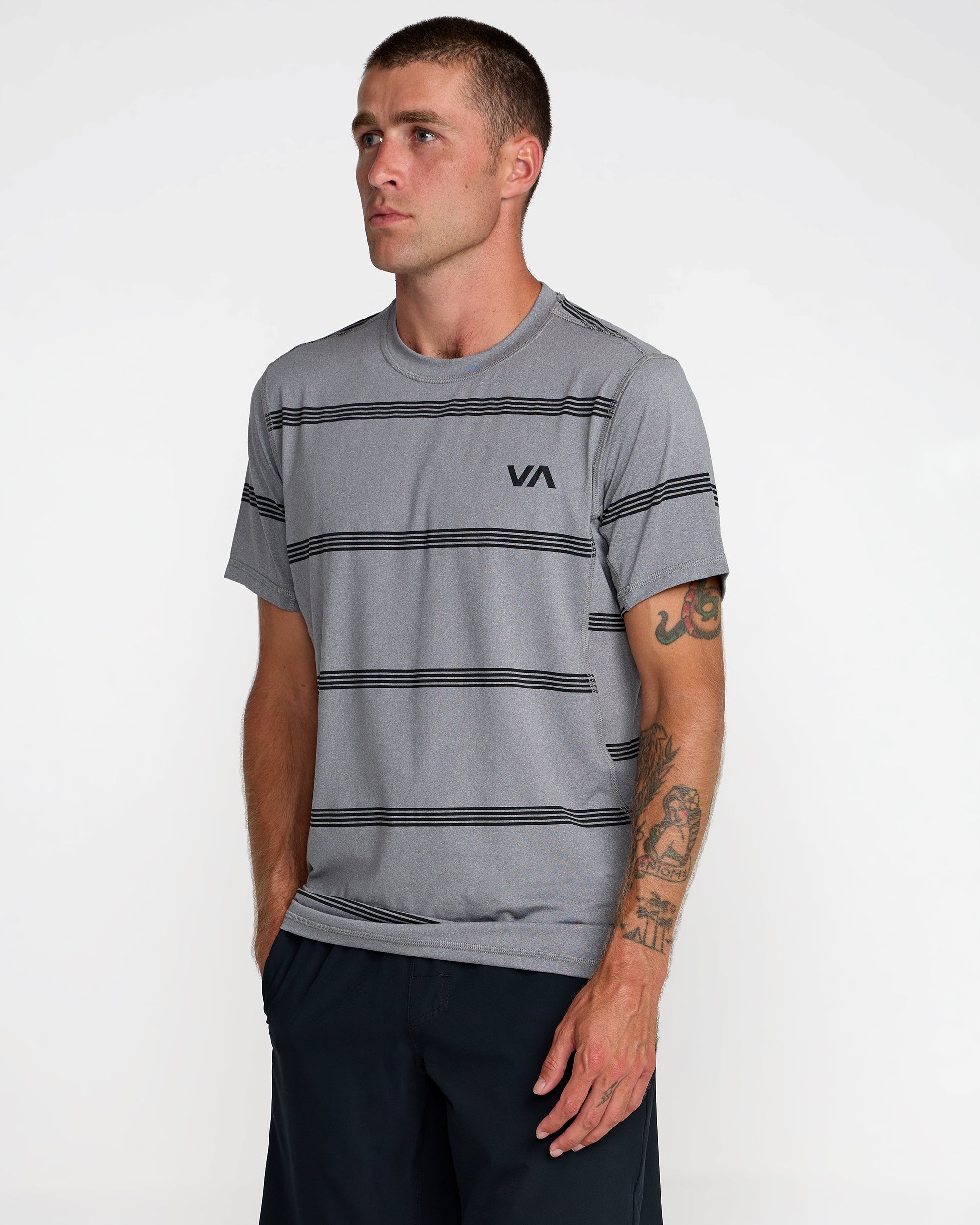 Sport Vent Stripe Short Sleeve Tee - Heather Grey