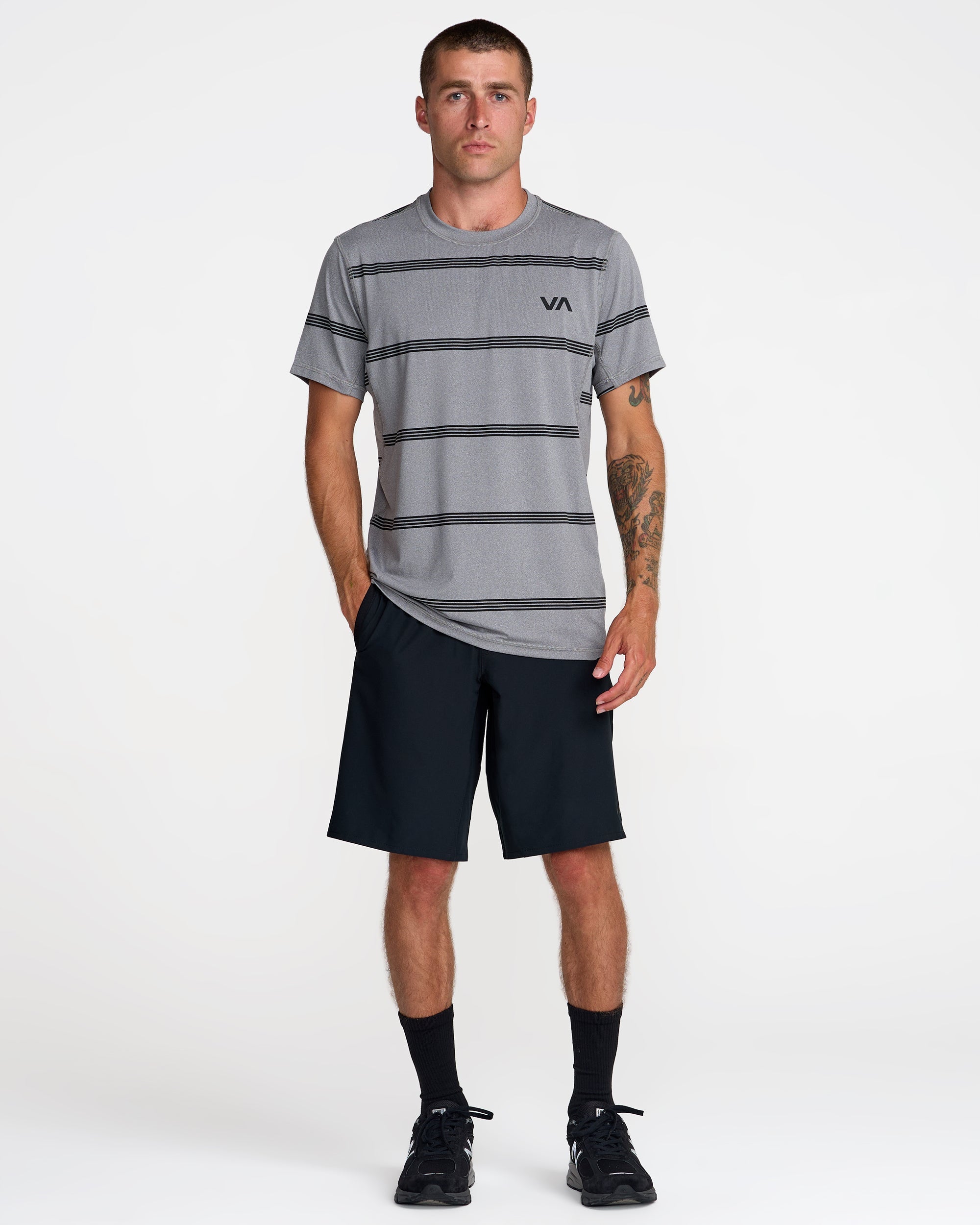Sport Vent Stripe Short Sleeve Tee - Heather Grey
