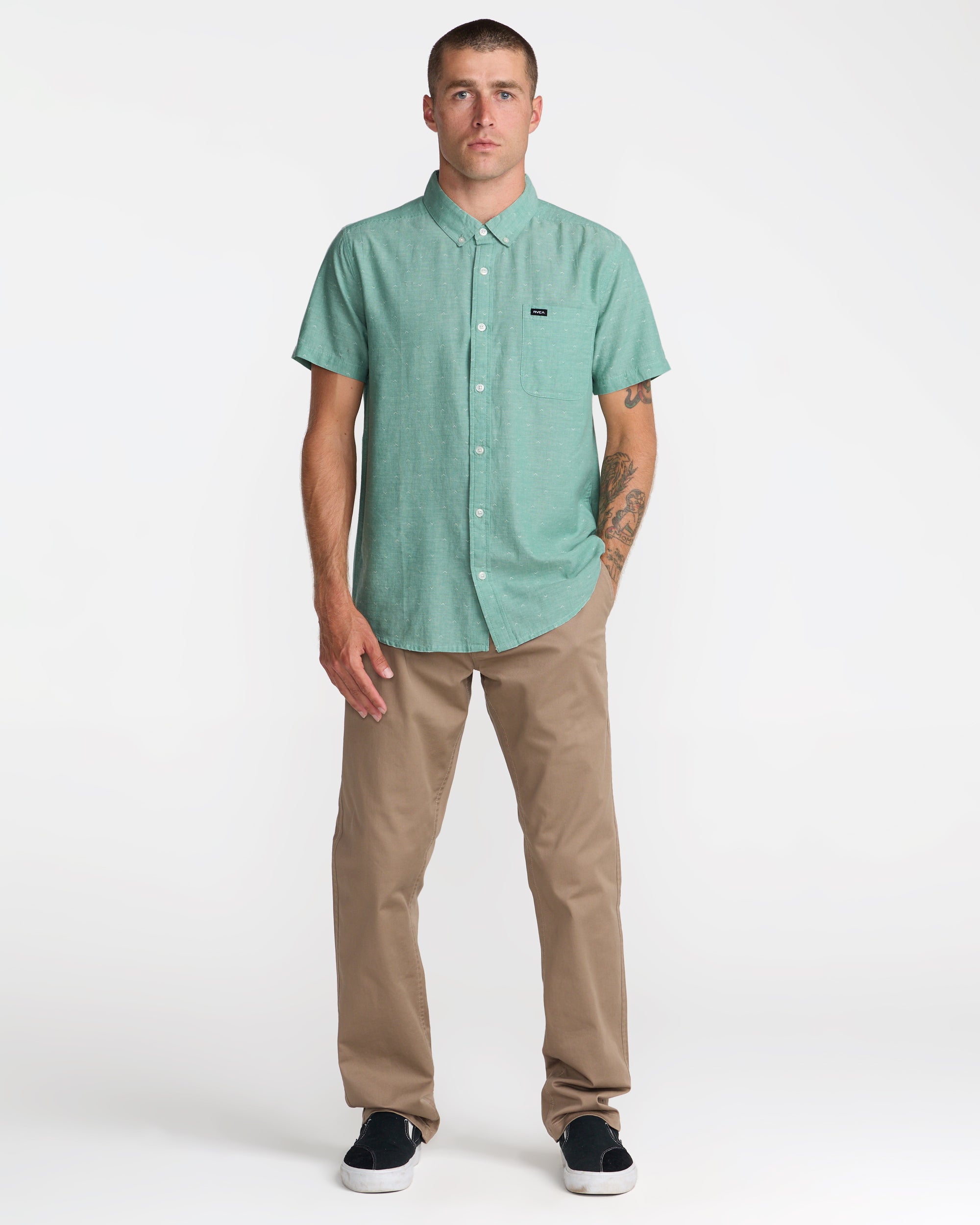 That'll Do Dobby Short Sleeve Shirt - Bottle Green