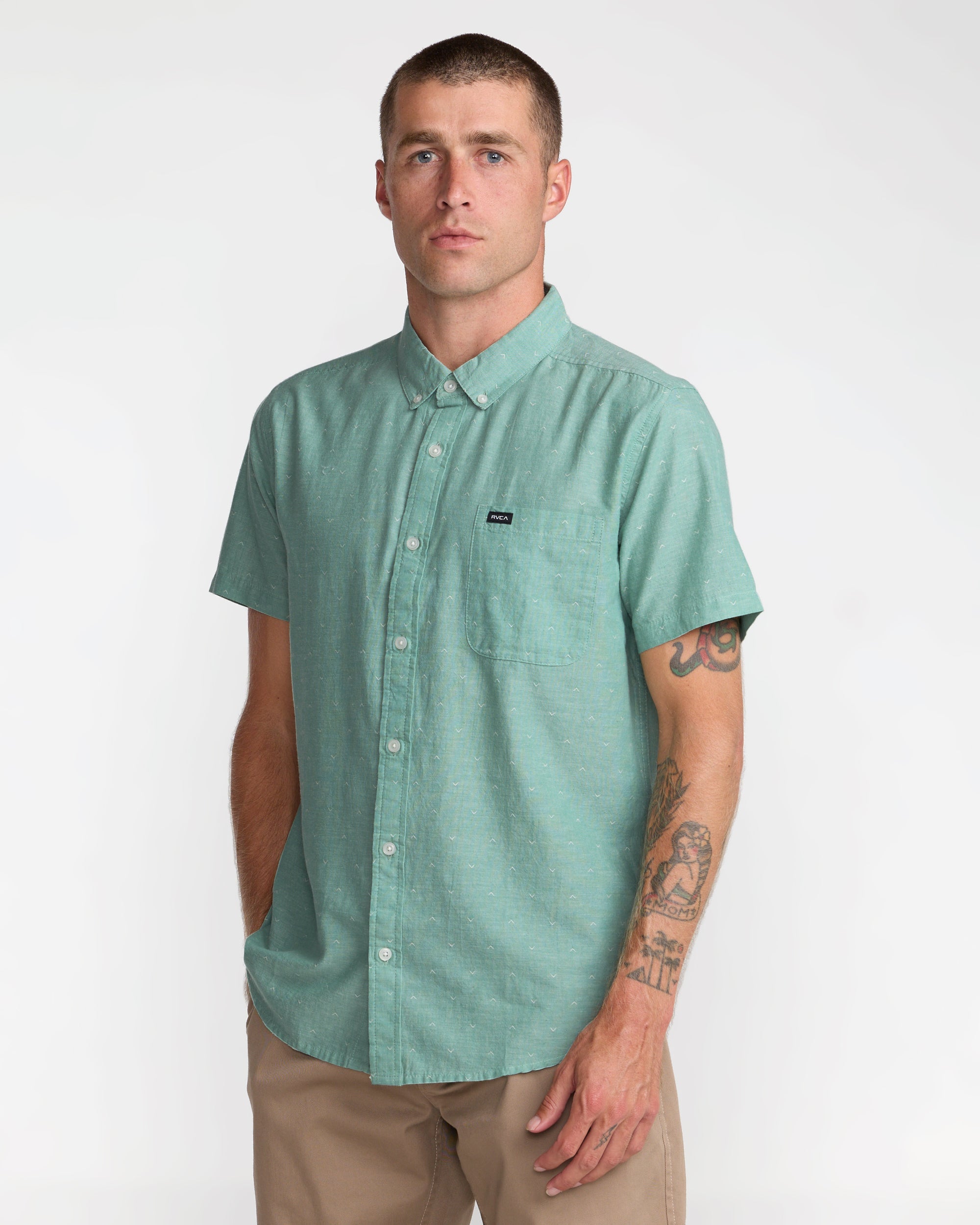 That'll Do Dobby Short Sleeve Shirt - Bottle Green
